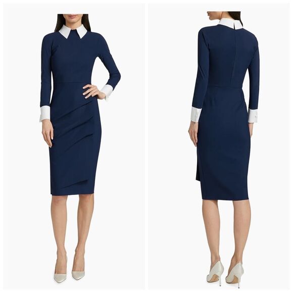 Chiara Boni La Petite Robe Womens Ferflo Bic Collared Cocktail Dress Blue 8 - Picture 1 of 13